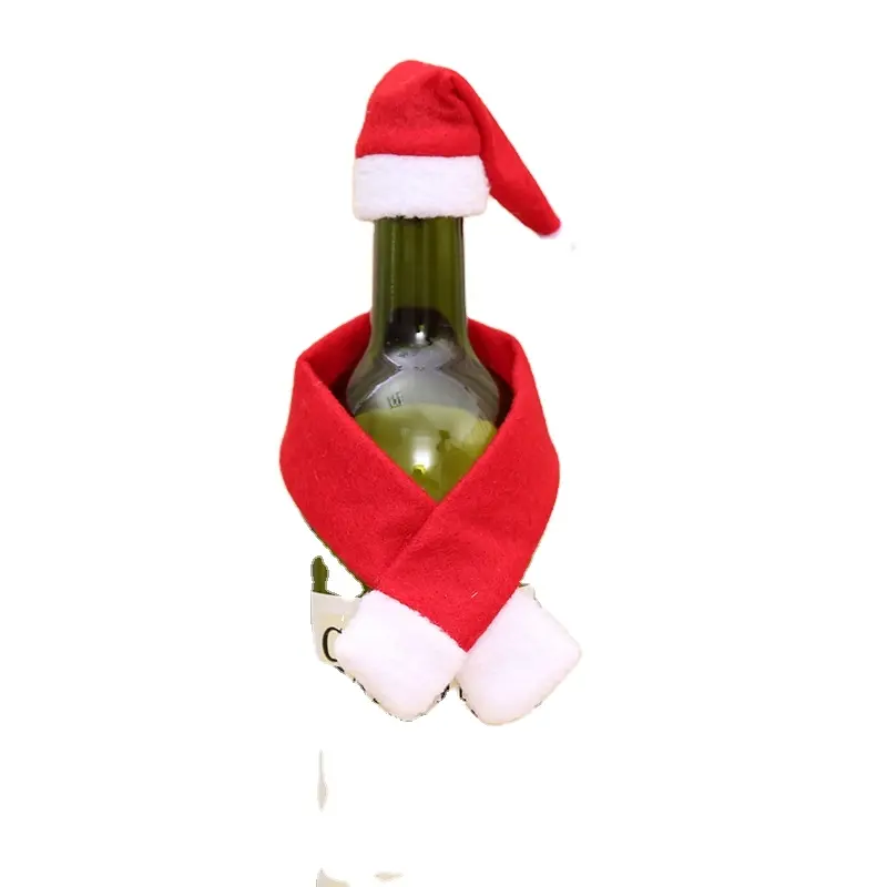 HB-1613 2 шт Мини Рождественская шапка Санта-Клауса и мини Рождественский шарф для бутылки вина украшения