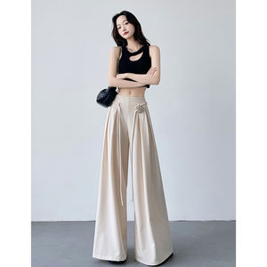 <span class=keywords><strong>Pantaloni</strong></span> lunghi <span class=keywords><strong>Palazzo</strong></span> Beige <span class=keywords><strong>a</strong></span> vita alta da donna <span class=keywords><strong>con</strong></span> coulisse <span class=keywords><strong>pantaloni</strong></span> taglie forti da donna - Product Image 1