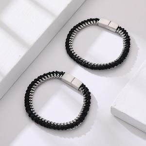 Wholesale Custom New Design Trendy <b>Man</b> Braided Leather <b>Bracelet</b> Stainless Steel with Gold Plating - Product Image 1
