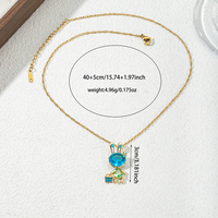 Collier pendentif lapin plaqué or étincelant avec pierre bleue, perles émail vert et turquoise, ovales facettées, cadeau bijoux pour femme