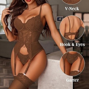 Ensemble de lingerie sexy le plus vendu, vêtements légers sculptants, ensemble de lingerie romantique en dentelle et maille florale à la mode - Product Image 3