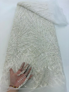 Tela de Encaje con Cuentas NI.AI, Tela de Red con Flores y Lentejuelas, Tela Bordada Asoebi para Vestidos de Fiesta - Product Image 6