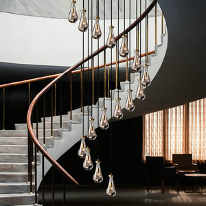 Lampadario Moderno Lineare in Vetro Regolabile in Altezza, Decorazione per Sala da Pranzo e Villa, Lampadario Rotondo in Vetro Trasparente a Reticolo - Product Image 3
