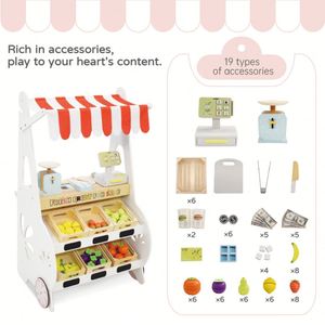Jouet de simulation en bois pour enfants : Magasin de jeu de rôle, stand de marché avec étagères réalistes et auvent en tissu, jouet de supermarché - Product Image 3