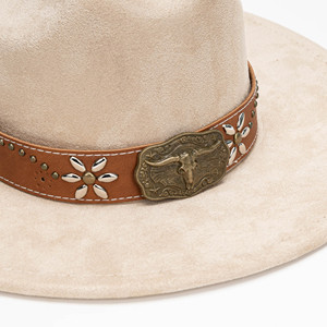 Chapeau de cowboy polyvalent en daim de style européen et américain, avec ceinture en cuir rétro décorative, idéal pour les sorties. - Product Image 5