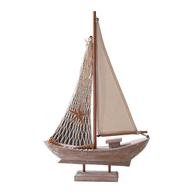Hotsale Wooden Fishing Boat Figurine Nautical Decorative Sailboat Crafts Coastal Home Decoration for Gift