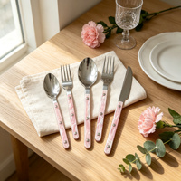 Ensemble de couverts en acier inoxydable 304 poli miroir avec manche en acrylique rose nacré, couteau, fourchette, cuillère, cadeau pour fête, mariage, ou enterrement de vie de jeune fille
