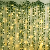 Guirlande lumineuse solaire LED pour jardin, feuilles vertes en cuivre, guirlande suspendue pour intérieur/extérieur, Noël, guirlande artificielle