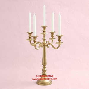 Candelabros de plata 5 velas decorativas de pie Metal alto boda candelabros hechos a mano para Decoración - Product Image 6