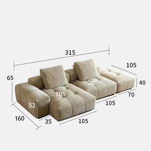 โซฟาโมดูลาร์ทรงตัวแอลผ้ากำมะหยี่สีเบจสำหรับห้องนั่งเล่น - Product Image 5