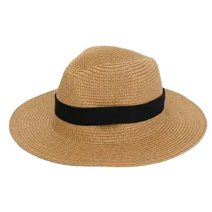 2024新しいアウトドア女性男性ユニセックス夏通気性サンストローブレードフロッピーフェドラビーチパナマキャップ麦わら帽子