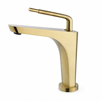 Robinet Mitigeur Haut de Gamme Monocommande en Laiton Massif Doré Brossé pour Lavabo, Fixation sur Comptoir, Style Moderne et Traditionnel