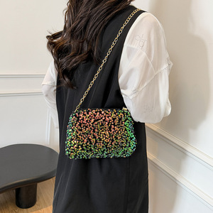 Sac carré à paillettes pour femme, petit format, avec chaîne, bandoulière, multicolore irisé, 7 pouces, fermeture éclair, pour tenues quotidiennes - Product Image 3