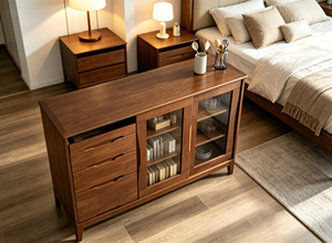 Modern Solid Wood Storage Cabinet with Glass Doors 3 Shelves Midcentury Design for Living Room Home Furniture - Product Image 5