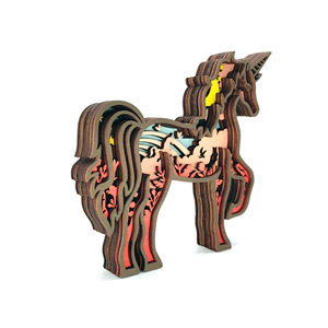 Uionen New Multi-Layer Engraved Wooden Lighted Unicorn Sculpture Animal Craft Home Bedroom Desktop Decorative <b>Ornament</b> - Product Image 5