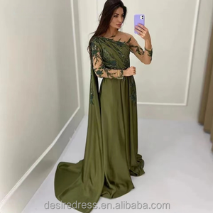 IRA226 Modest Beaded Splicing Satin Dubai Vestido de fiesta de noche con mangas de capa Musulmán Árabe Vestido de mujer Hasta el suelo Prom - Product Image 1
