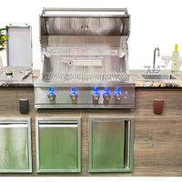 Fabrication professionnelle de barbecue en acier inoxydable intégré à 4 brûleurs barbecue à gaz pour l'extérieur avec LED et rôtisserie
