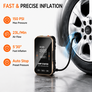 OEM ODM Portable Car Emergency Jump Starter Air <b>Pump</b> Integrated Tire Pressure Meter LED SOS Power Bank 12V Vehicle Jump Starter - Product Image 5