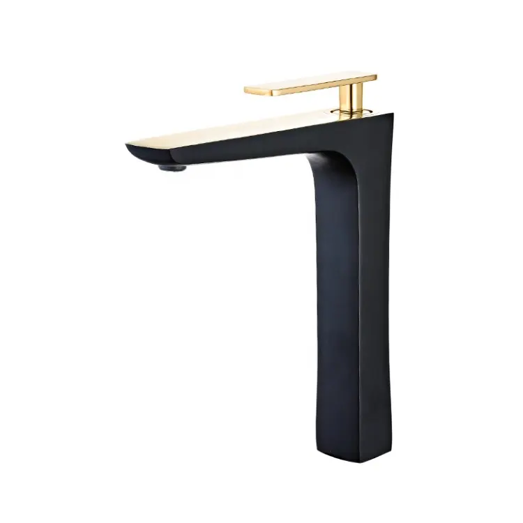 Robinet de bassin noir et or de haute qualité robinet de bassin haut robinet de navire de salle de bain carré