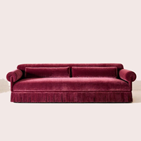 Canapé trois places en velours de style nordique médiéval avec jupe décorative, pour salon, meuble compact en ligne droite