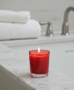 Elegant <b>Red</b> Scented <b>Candle</b> Clear Glass Jar Premium Soy Wax Steady Burn Home Decor Handmade Modern Style Diwali Ramadan - Product Image 2
