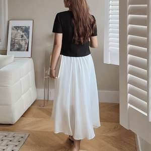 Falda Midi Runqi N8729 Color Blanco Leche, Corte en A, Cintura Alta, Chifón, Color Sólido, Talla Grande para Mujer, Cintura Elástica - Product Image 3