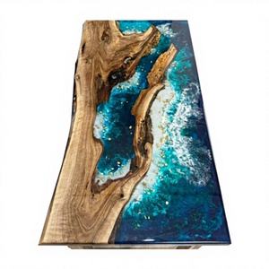 โต๊ะรับประทานอาหารเรซิ่นอีพ็อกซี่ DIY สไตล์โมเดิร์นรักษ์โลก ลายคลื่นทะเล ปรับแต่งได้ตามต้องการ งานแฮนด์เมด รูปทรงสี่เหลี่ยมผืนผ้า เฟอร์นิเจอร์ในร่ม สำหรับเทศกาลดีวาลี - Product Image 1