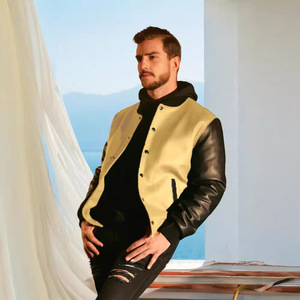 Chaqueta Varsity Premium <span class=keywords><strong>para</strong></span> <span class=keywords><strong>Hombre</strong></span>, Nueva Colección Otoño Invierno, Cuerpo de Lana con Mangas de Cuero PU, Corte Holgado, Forro Acolchado - Product Image 3