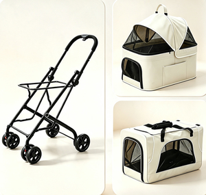 Poussette double pour animaux de compagnie, pliable, roues verrouillables, chariot de promenade idéal pour les familles multi-animaux, les promenades en plein air et les visites chez le vétérinaire - Product Image 4