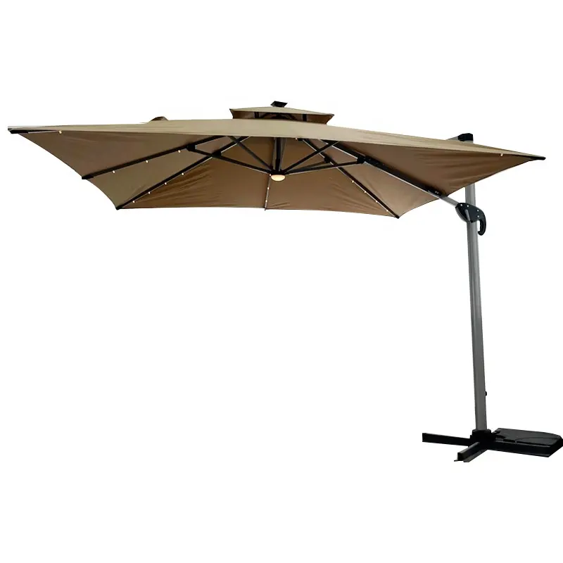 L payung LED tenaga surya tahan air luar ruangan High-end payung persegi 3*3M penyangga taman Caffe teras payung matahari