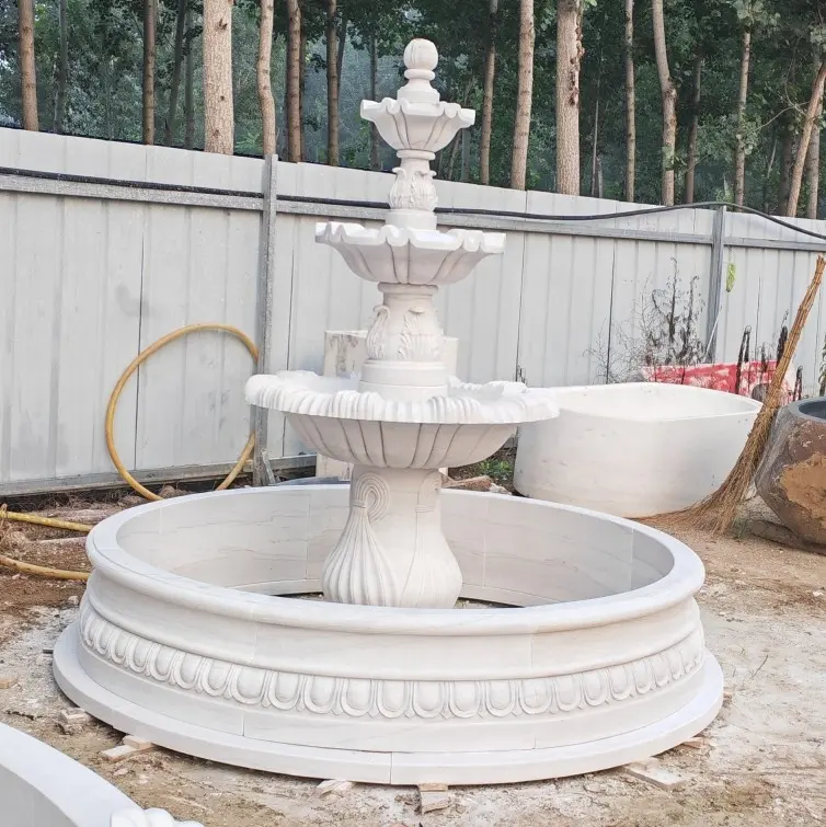 Großer Garten im Freien weißer Marmor Stein 3 Tier Wasserschale Brunnen Preise