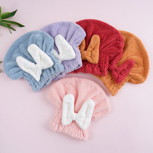 Youhe Hair Drying Cap Coral Fleece <b>Large</b> <b>Bow</b> Princess Hat 30x25cm Quick Dry Absorbent Towel For Women - Product Image 2