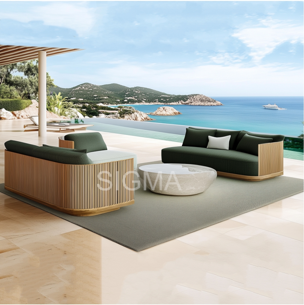 Waterproof  Teak Wood Outdoor Garden Sofa Set Leisure Style Rope Sofa Set for Hotel and Park