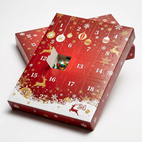 Calendrier de l'Avent Classique Rouge 24 Jours, Boîte en Carton Perforé pour Emballage Cadeau de Bonbons, Bijoux, Vente au Détail de Fêtes
