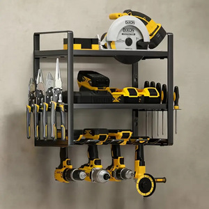 Wall Mounted 3 Tier Metal Storage Rack 40cm <b>Black</b> Heavy Duty Garage Tool Organizer <b>Floating</b> <b>Shelf</b> for Workshop Use - Product Image 2