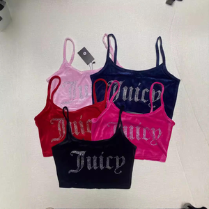 Nouveau style européen et américain, <span class=keywords><strong>camisole</strong></span> courte sexy avec strass, motif uni en velours, haut tendance pour fille, best-seller sur AliExpress - Product Image 1