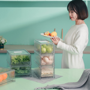 Large Plastic Stackable Fridge Storage Box Bins PET Refrigerator Drawer Organizer Transparent