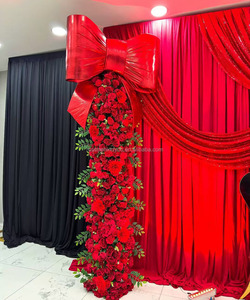 <span class=keywords><strong>Wedding</strong></span> Party <span class=keywords><strong>Hall</strong></span> Eventos Decoração Luxo Personalizado Esmeralda Vermelho Gelo Pano De Seda Contexto Cortina com ondulado Cortinas Decoração Do Evento - Product Image 2