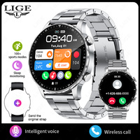 Reloj Inteligente LIGE con Correa de Acero Inoxidable, Monitor de Salud para Hombre, Reloj Deportivo con Llamadas para Android e iOS
