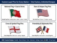 Écusson métallique personnalisé en émail dur avec drapeau national du Portugal et armoiries portugaises - Design moderne et antique