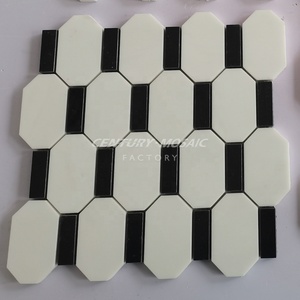 Mosaico del secolo pietra naturale marmo bianco nero ottagono striscia mosaico piastrelle parete pavimentazione - Product Image 2