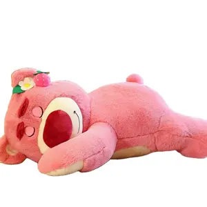 Juguete de peluche grande cabeza de oso de fresa muñeca miniso juguete de peluche famoso creador pelo de conejo cabeza torcida modelos acostados almohada para dormir