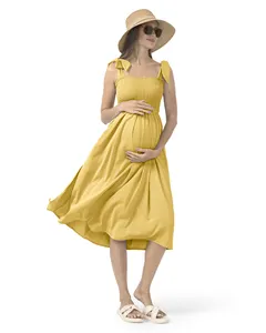 Holiday Leisure Maternity Flaired Dresses Pregnant Women Summer Sleeveless Maternity Party Dress Boho For Photo Shoot