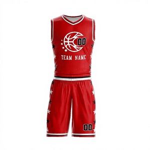 Conjunto de Uniforme de Baloncesto Rojo Personalizado, Unisex, Transpirable, con Estampado Sublimado, Cuello en V, Sin Mangas, Ajuste Atlético - Product Image 2