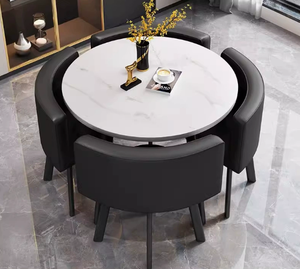 Ensemble de table et chaises de salle à manger extensible moderne pour un usage domestique dans les petits appartements - 4 pièces, meubles de salle à manger pliables en acier - Product Image 5