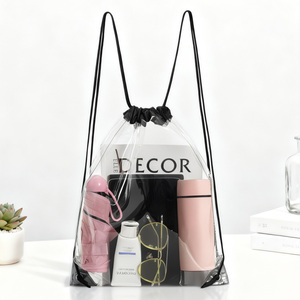 Custom Printed Travel Gym Sport Waterproof Promotional Bag Transparent Drawstring Pouch PVC Clear Promotion Backpack with Logo