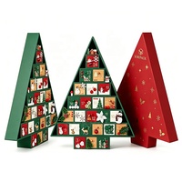 Calendrier de l'Avent personnalisé en forme de sapin de Noël en matériaux recyclés, 24 jours, couvercle rabattable, boîte cadeau rigide, compte à rebours des friandises de Noël