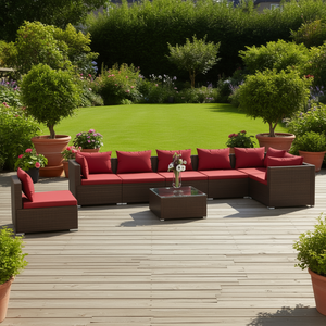 Ensemble de salon de jardin en rotin brun 6 places, résistant aux intempéries, mobilier d'extérieur au design contemporain - Product Image 2