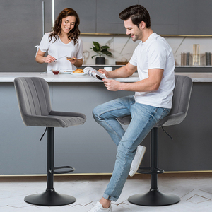 Sillas de Bar tapizadas altas giratorias modernas Taburetes de Bar de altura de mostrador ajustables Juego de <span class=keywords><strong>2</strong></span> con respaldo de terciopelo para isla de cocina - Product Image 2