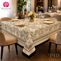 Nappe rectangulaire HuaLai bleue à bordure florale vintage pour restaurant, mariage, banquet, fête, résistante aux plis, vente en gros